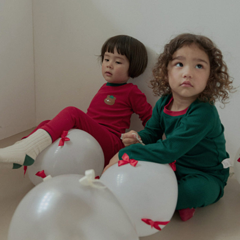 Spandex Ribbed Fabric Pajamas Set-Kuma Green