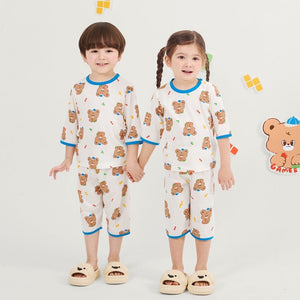 Kids Summer Short Shirt Cotton Pajamas Set - Bear