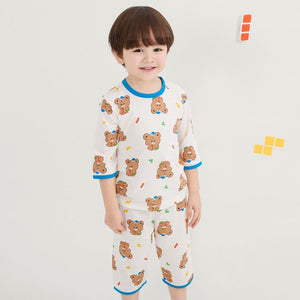 Kids Summer Short Shirt Cotton Pajamas Set - Bear