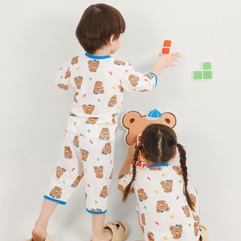 Kids Summer Short Shirt Cotton Pajamas Set - Bear