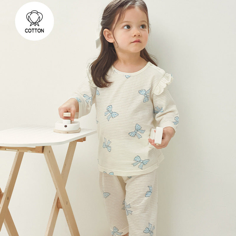 Korean Summer Short Shirt Pajamas Set-Blue Ribbon