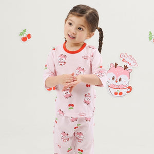 Kids Summer Short Shirt Cotton Pajamas Set -Cherry Bambi