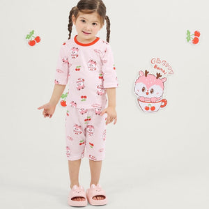 Kids Summer Short Shirt Cotton Pajamas Set -Cherry Bambi
