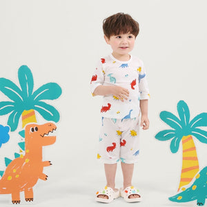 Kids Summer Short Shirt Cotton Pajamas Set - Dino