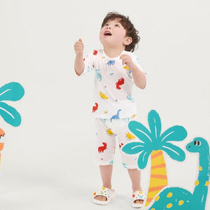 Kids Summer Short Shirt Cotton Pajamas Set - Dino