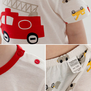 Kids Summer Short Shirt Cotton Cool Mesh Pajamas Set - Fire Truck
