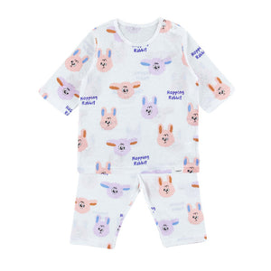 Summer Short Shirt Cotton Cool Mesh Pajamas Set - Hopping Rabbit
