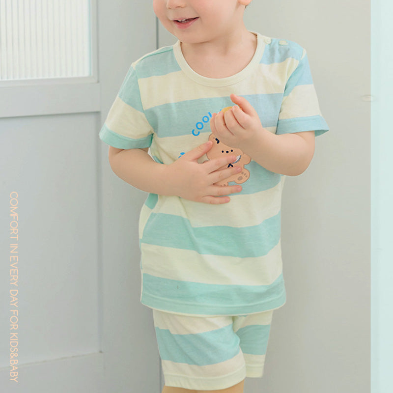 Korean Summer Short Shirt Pajamas Set-Marine Blue