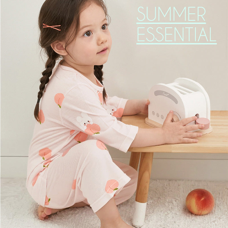 Korean Summer Short Shirt Pajamas Set-Peach Bunny