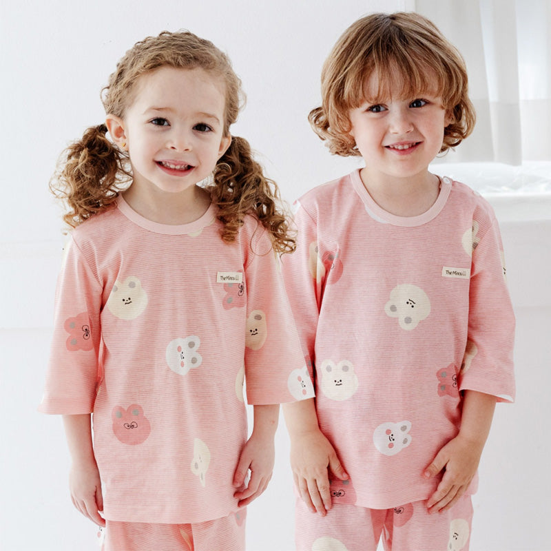 Korean Summer Short Shirt Pajamas Set-Pink Bear & Bunny