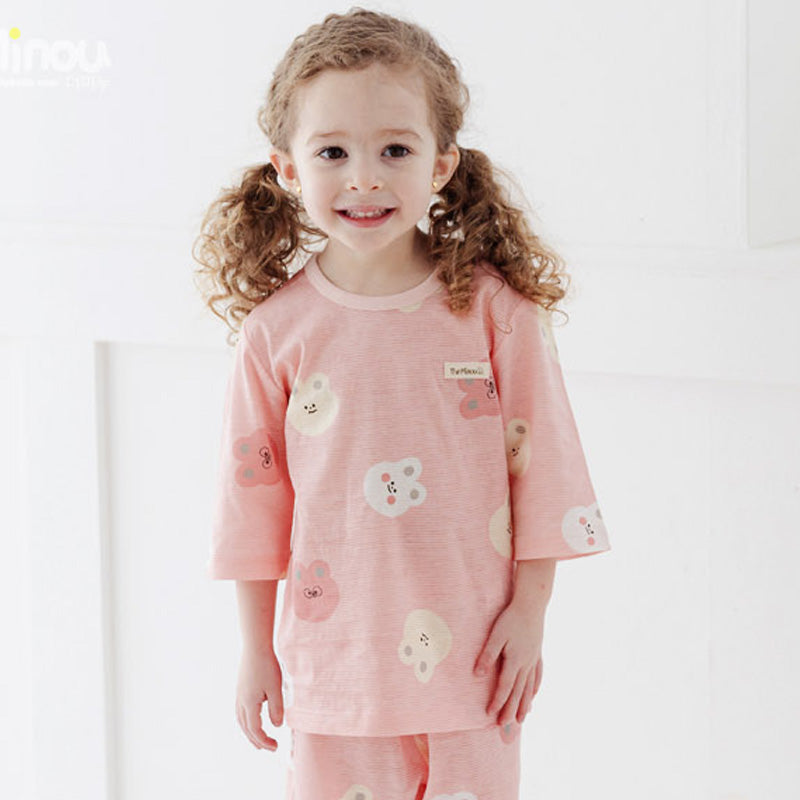 Korean Summer Short Shirt Pajamas Set-Pink Bear & Bunny