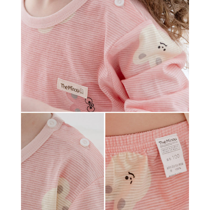 Korean Summer Short Shirt Pajamas Set-Pink Bear & Bunny