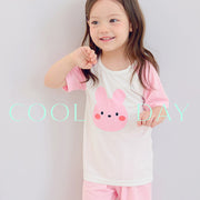 Korean Summer Short Shirt Pajamas Set-Pink Rabbit