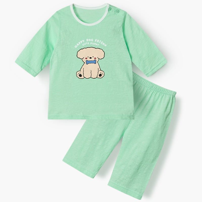 Korean Summer Short Shirt Pajamas Set-Puppy