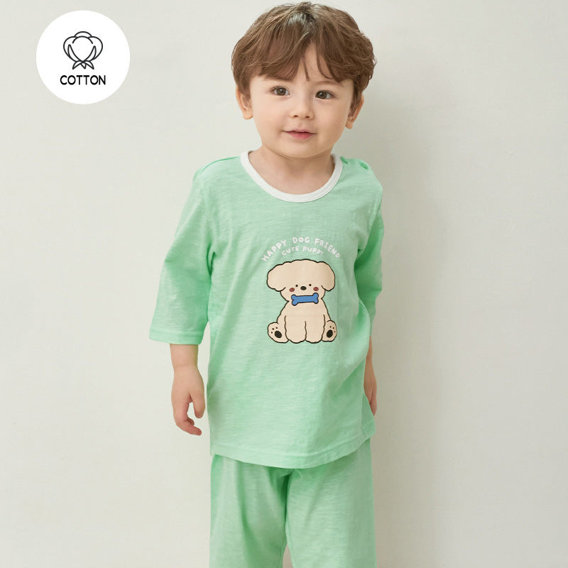 Korean Summer Short Shirt Pajamas Set-Puppy
