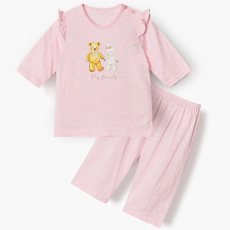 Korean Summer Short Shirt Pajamas Set-Sweet Friends