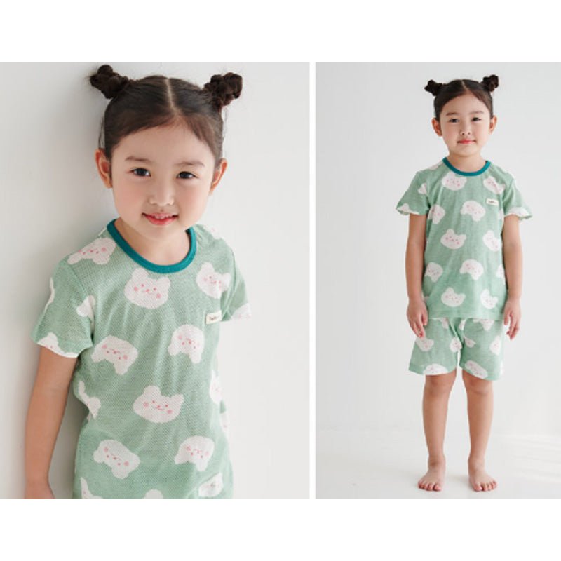 Korean Summer Short Shirt Pajamas Set-White Bear