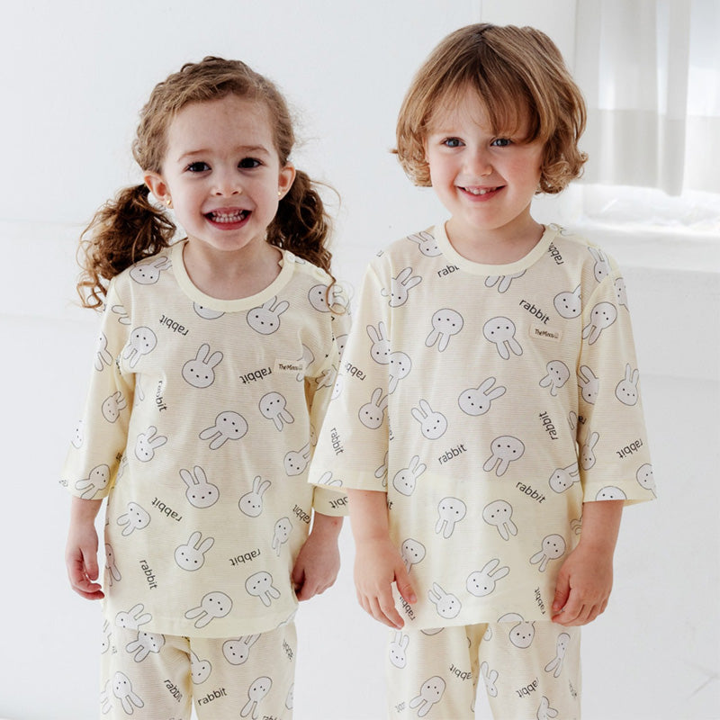 Korean Summer Short Shirt Pajamas Set-Yellow Rabbit