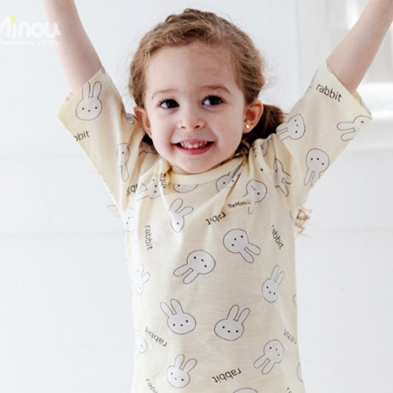 Korean Summer Short Shirt Pajamas Set-Yellow Rabbit