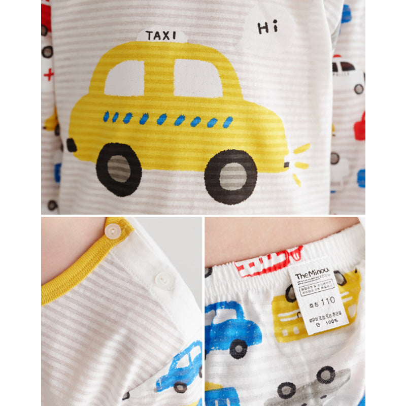 Korean Summer Short Shirt Pajamas Set-Yellow Taxi