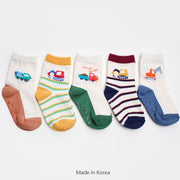Korean Kids Tron Mesh Non-Slip Ankle Socks 5Pair Set