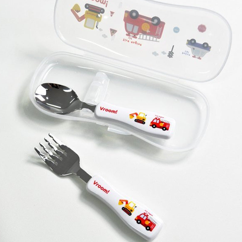 Vroom Kids Stainless Steel Spoon and Fork Set with Travel Case