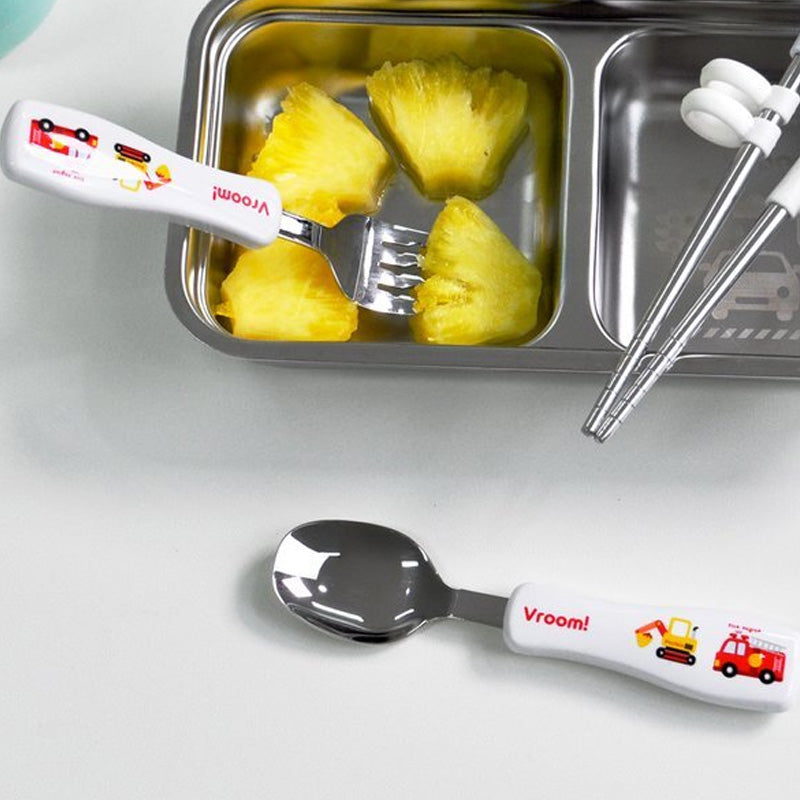 Vroom Kids Stainless Steel Spoon and Fork Set with Travel Case