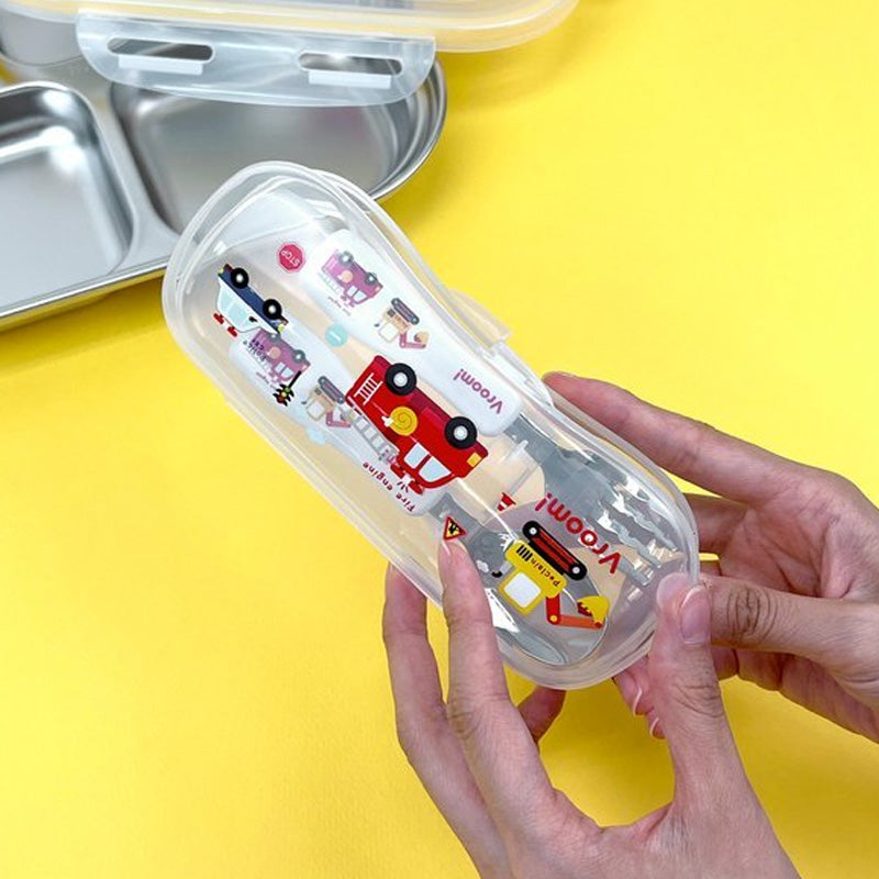 Vroom Kids Stainless Steel Spoon and Fork Set with Travel Case