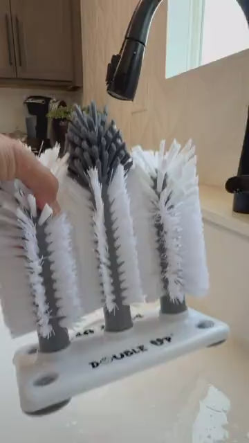 Load video: Double Up Baby Bottle Cleaning Brush Set with Suction Base for Wide Neck Bottles