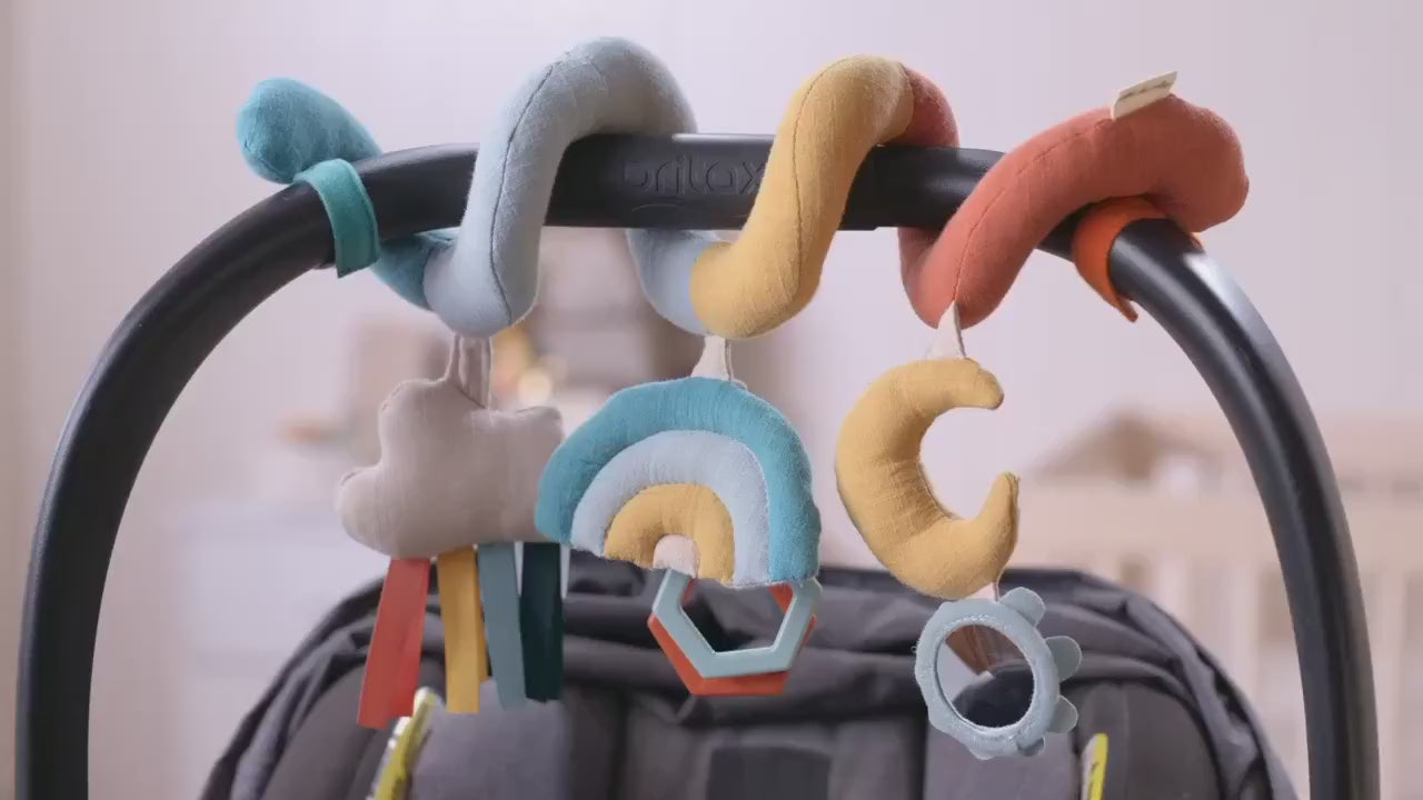 Load video: Itzy Ritzy Bitzy Bespok Itzy Bitzy Spiral Car Seat Activity Toy - Rainbow