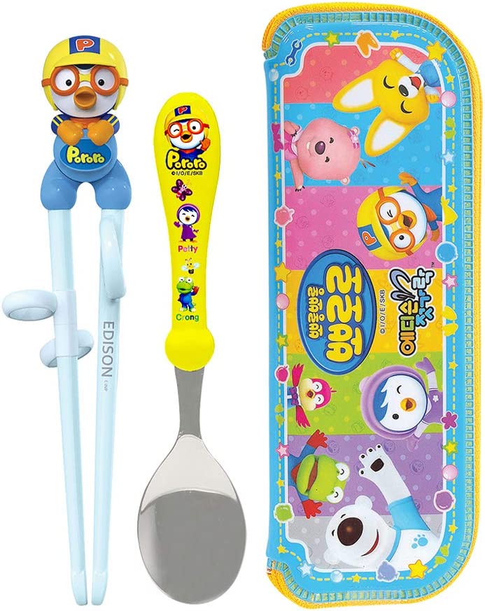 Edison Stainless Steal Training Chopstick and Spoon w/ Case Set for Children (3+ Years Old)
