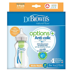 Dr. Brown's Options+ Wide-Neck Anti-Colic Baby Bottle 9oz-3pack