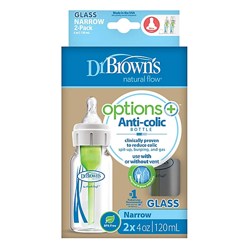 Dr. Brown's Natural Flow Options+ Narrow Glass Baby Bottles 4oz 2-Pack