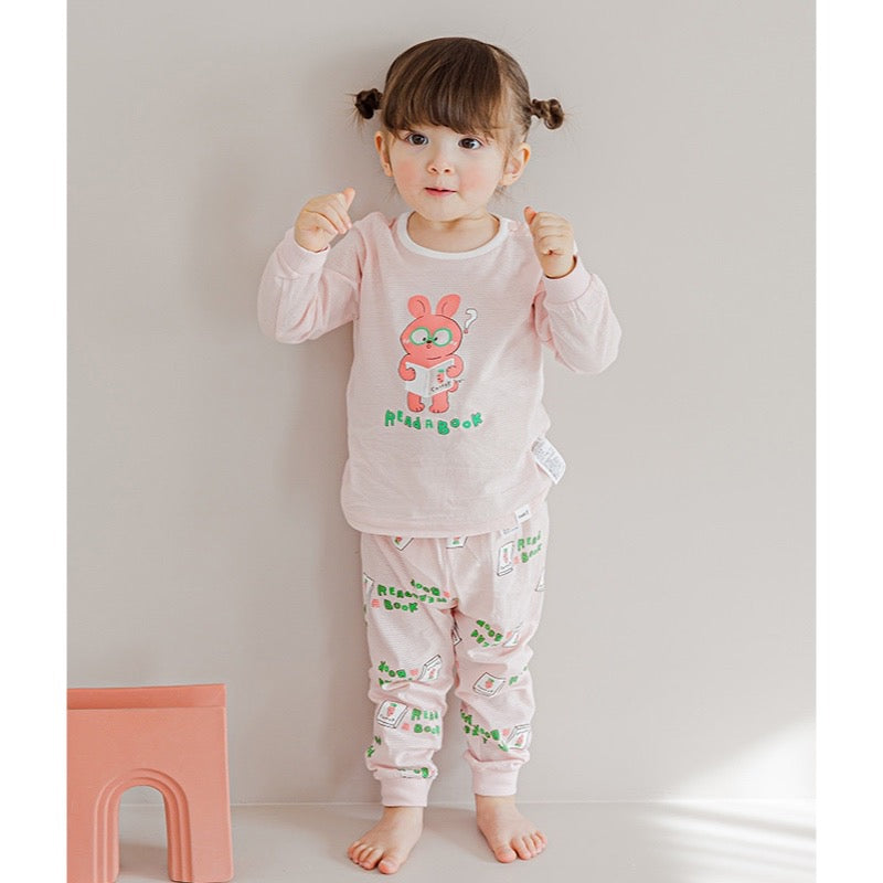 韓国かわいい【Juuneedu】J Ribbon Pajama Freesize Korean Kids Jacquard Pajamas Set-Curious Bunny – Bebeang Baby