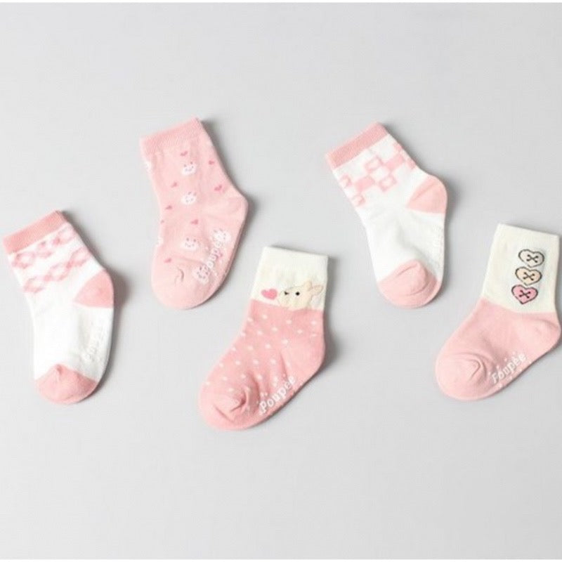 Kids Cotton Crew Socks Set-Pinkday