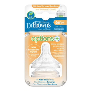 Dr. Brown's Options+ Natural Flow Wide-Neck Bottle Nipples Level 3 (6M+ Fast Flow) 2 Pack